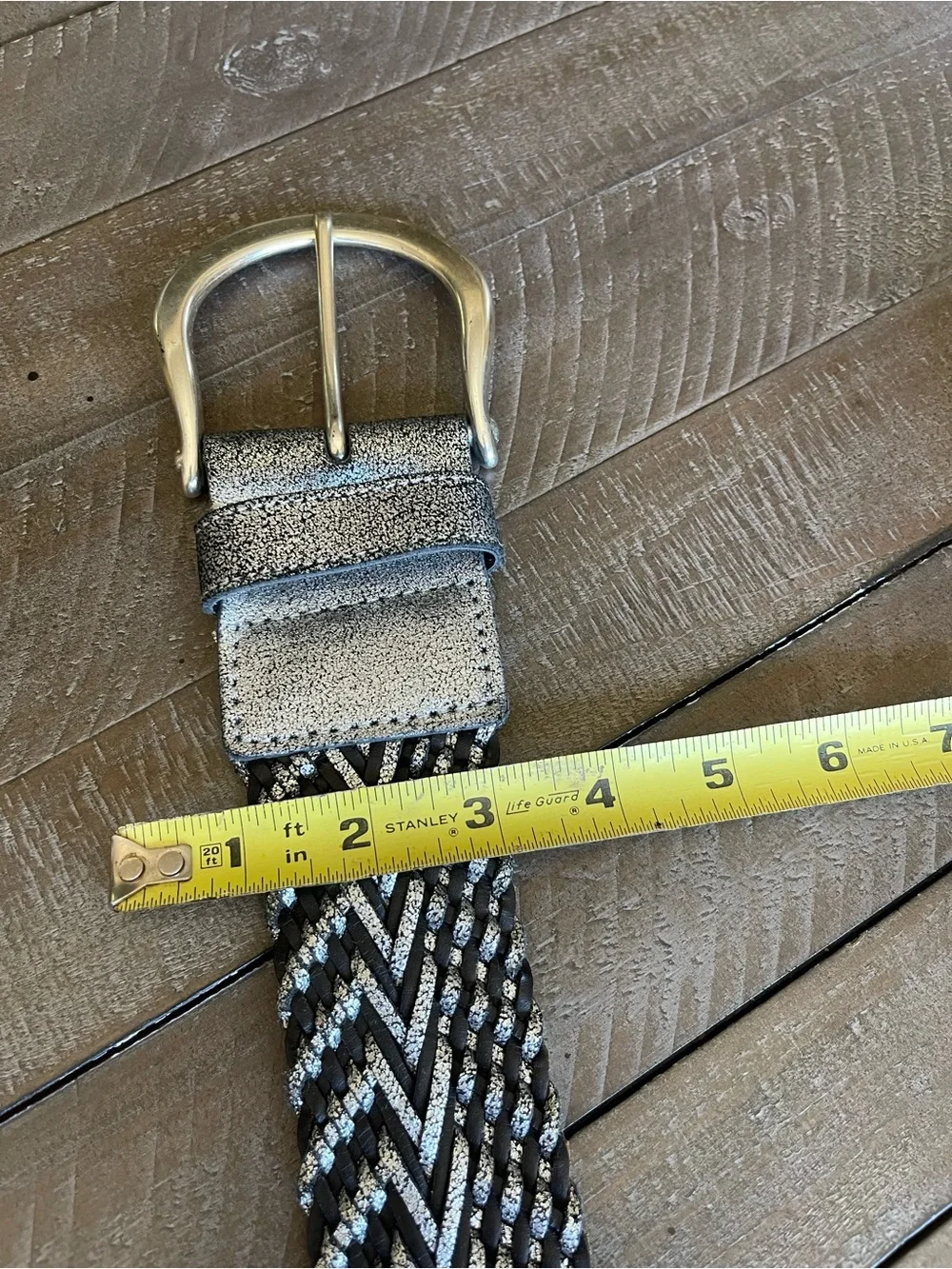 Vintage Linea Pelle Braided Black and Silver Women's Belt with Silver Buckle
